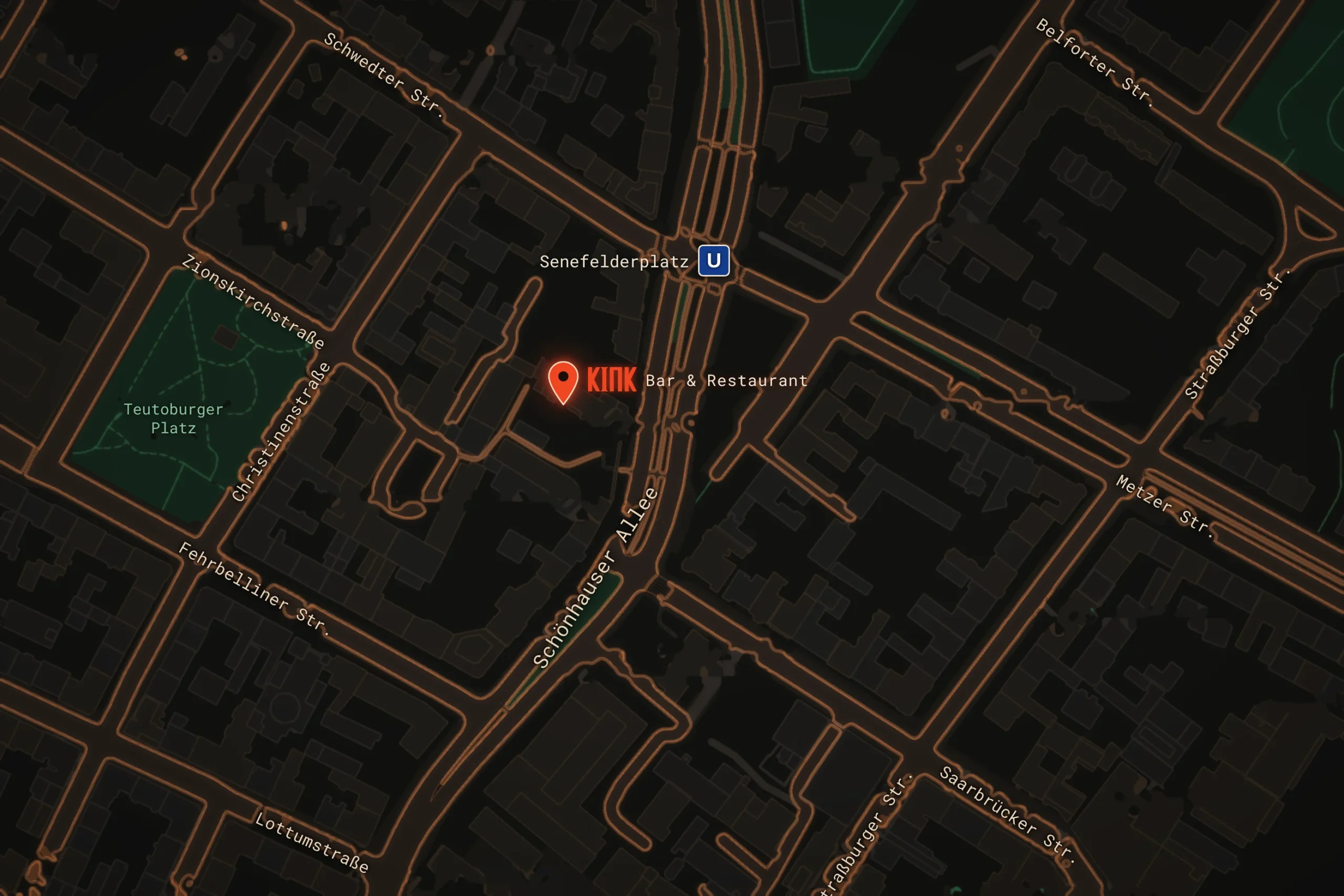 Karte mit der Lage von KINK Berlin an der Schönhauser Allee 176 im Pfefferberg, öffnet die Route in Google Maps
